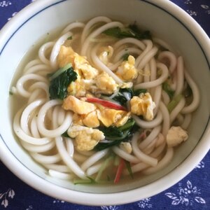 水菜・カニカマ・卵とじ温蕎麦